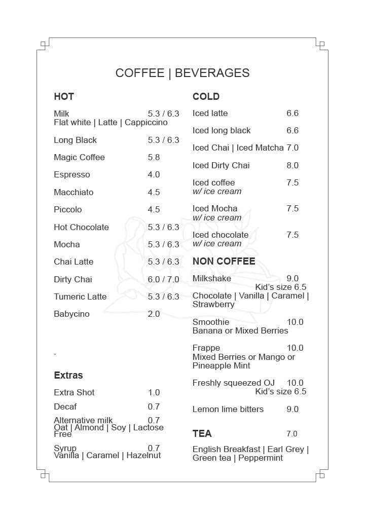Coffee and Beverages — Hot, Cold, Non-Coffee, Tea
